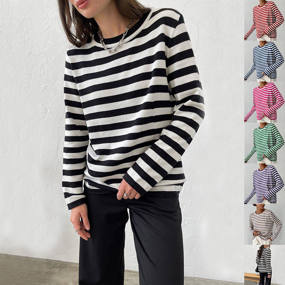Leichter Damen-Langarmpullover – gestreifter Strick