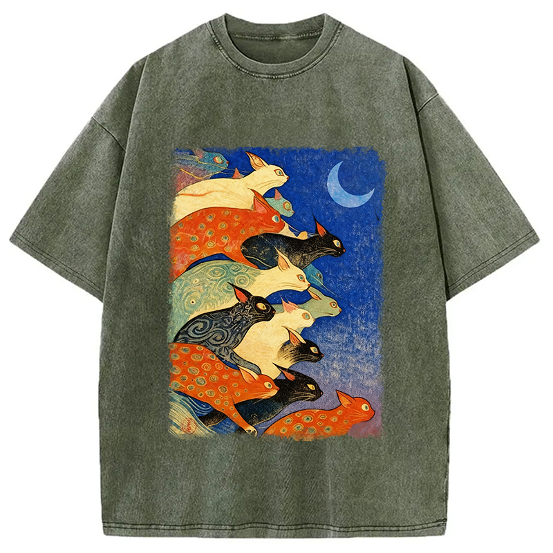 bbb Colorful Flowing Cats Washed T-Shirt