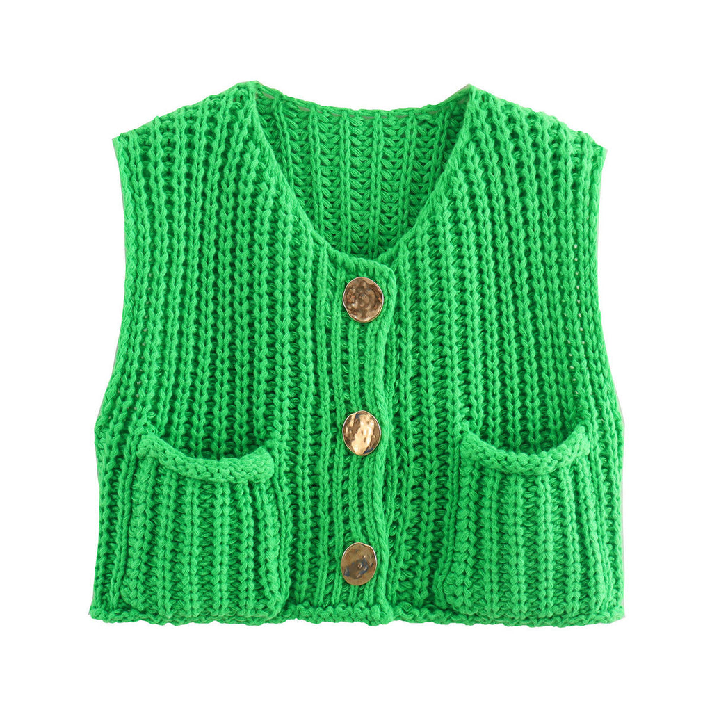 Women's Sleeveless Knitted Vest with Pockets, Comfortable Fit Sweater Vest for Casual and Formal Wear