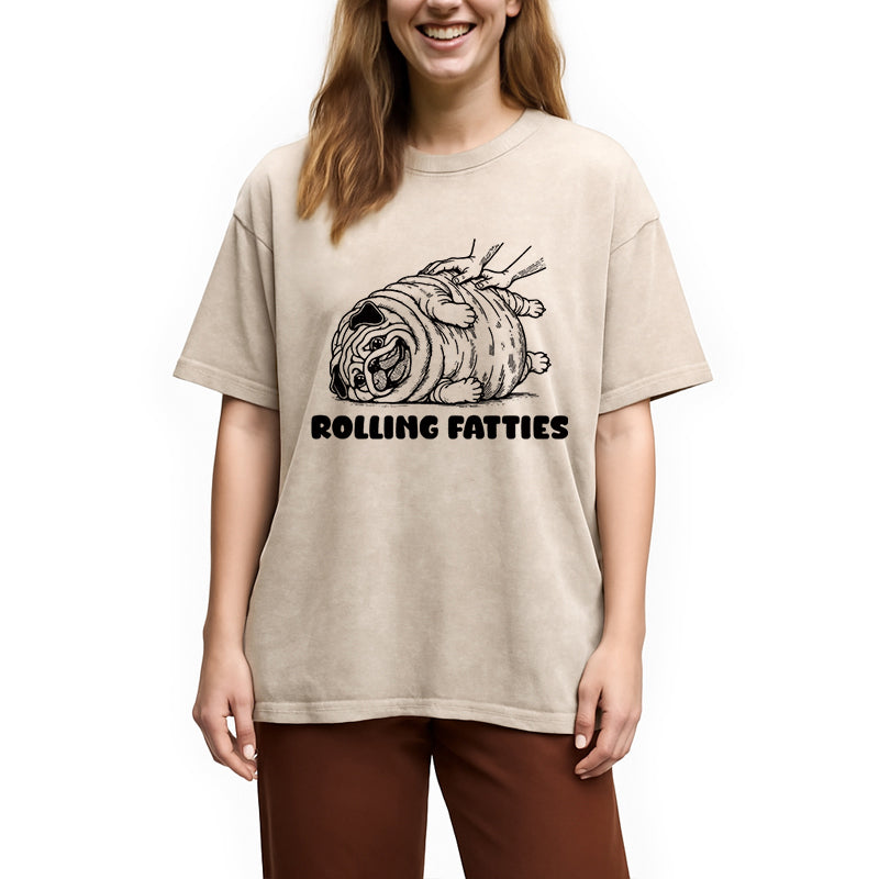 bbb Rolling Fatties Dog Funny Pug Meme Washed T-Shirt