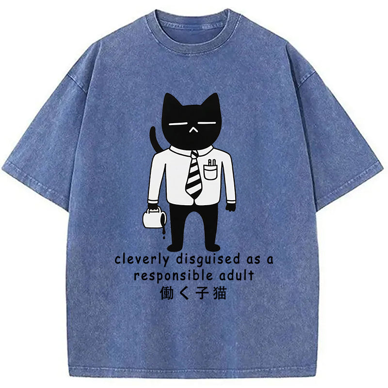 bbb Cat At Work Japan Washed T-Shirt