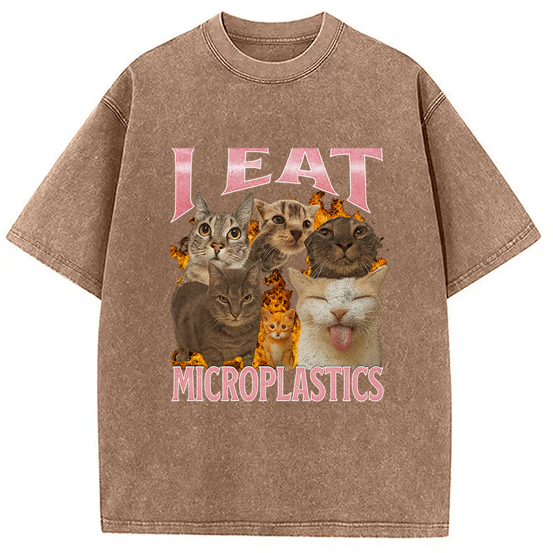 bbb I Eat Microplastics Funny Cat Meme Washed T-Shirt