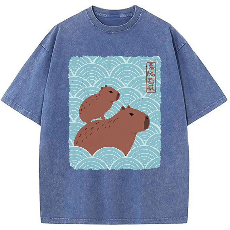 bbb Kawaii Capybara Ukiyo-e Washed T-Shirt