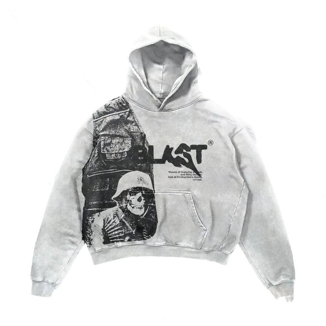 Oversized Cozy Mens Hoodie - Distressed Graphic, Polyester