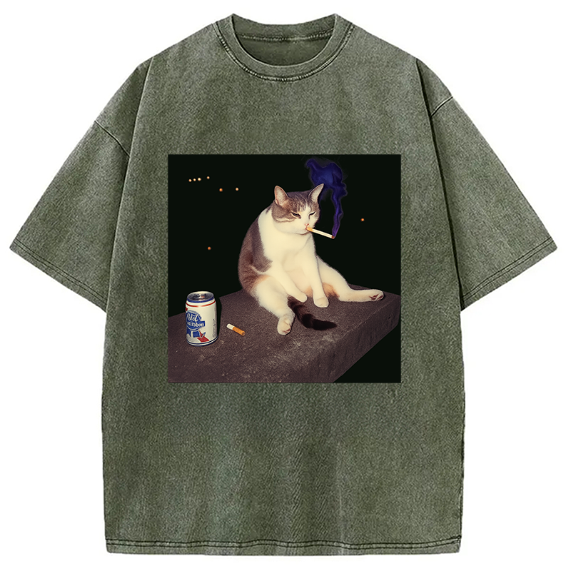 bbb Cigarette Kitten Funny Smoking Cat Meme Washed T-Shirt