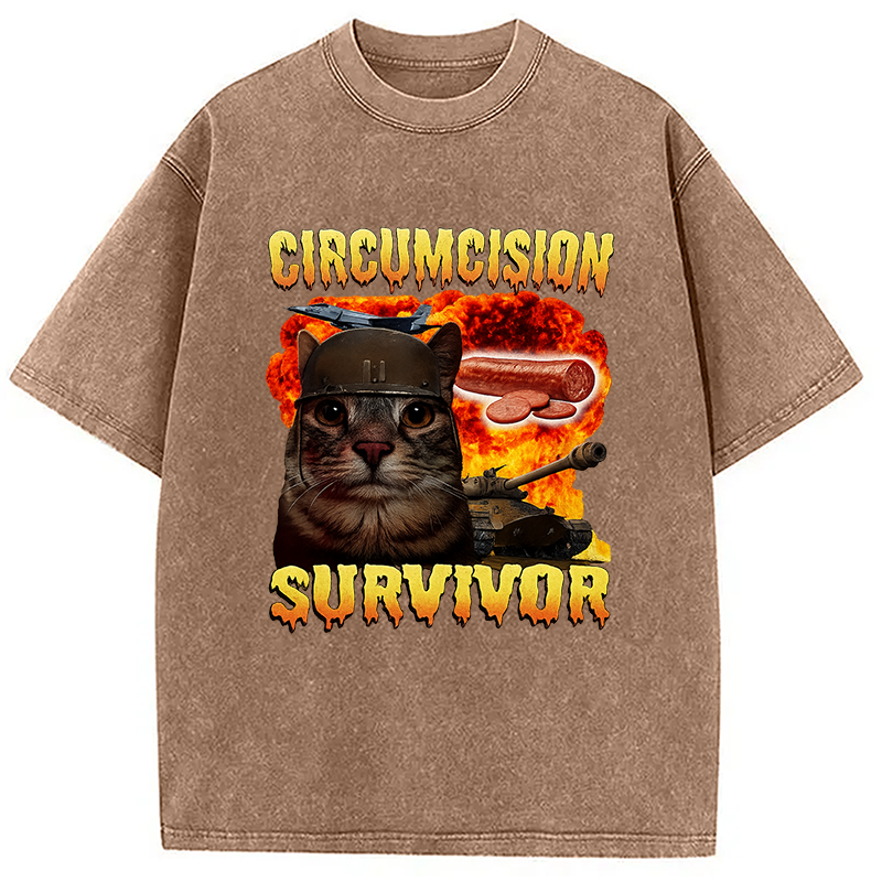 bbb Circumcision Survivor Funny Cat Meme Washed T-Shirt