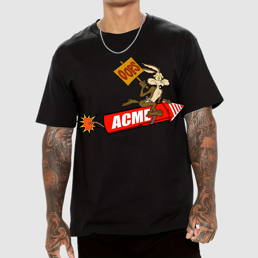 Acme Road Runner Wile E. Coyote Funny Oops Rocket  T-Shirt