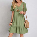 Casual V-Neck A-Line Mini Dress for Women, Short Sleeves, Comfortable Stretch Fabric, Perfect for Summer Events