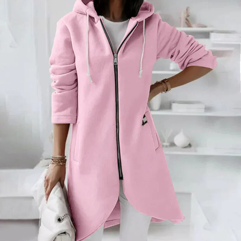 Warm Relaxed Women's Long Hoodie - Zip Front, Knit, Autumn