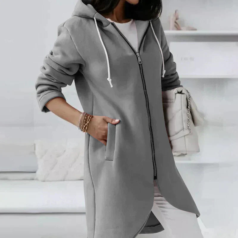 Warm Relaxed Women's Long Hoodie - Zip Front, Knit, Autumn