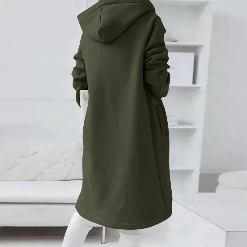 Warm Relaxed Women's Long Hoodie - Zip Front, Knit, Autumn
