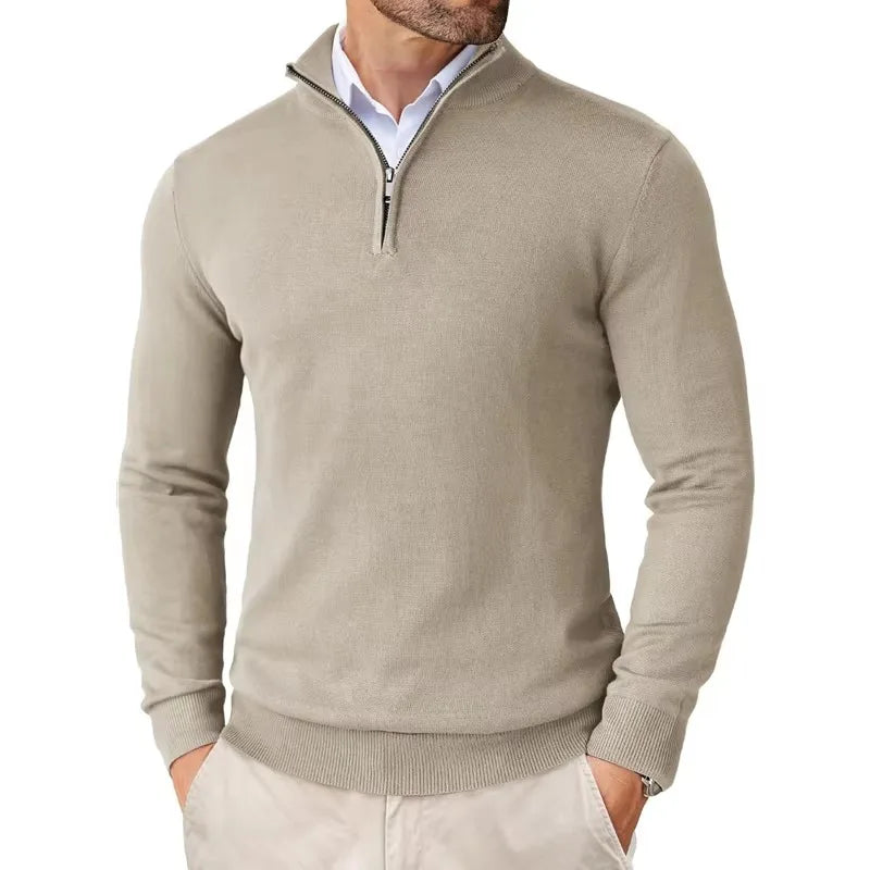 Lightweight Classic Men’s Knit Sweater - Zip Collar, Cotton