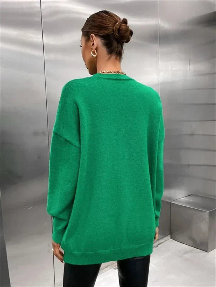 Oversized Women’s Pullover - Graphic Sleeve, Knit, Everyday
