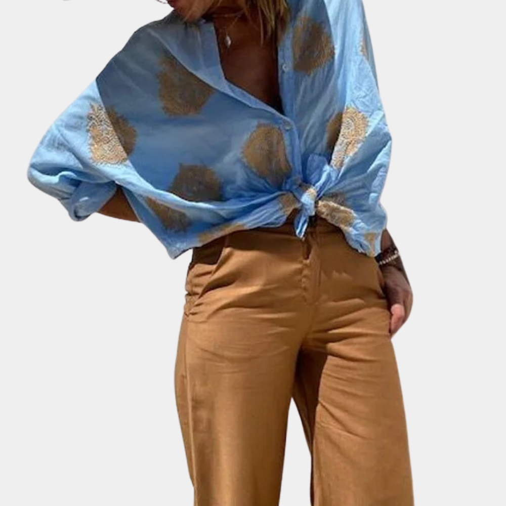 Breathable women's blouse – long sleeve printed design, perfect for office and casual wear