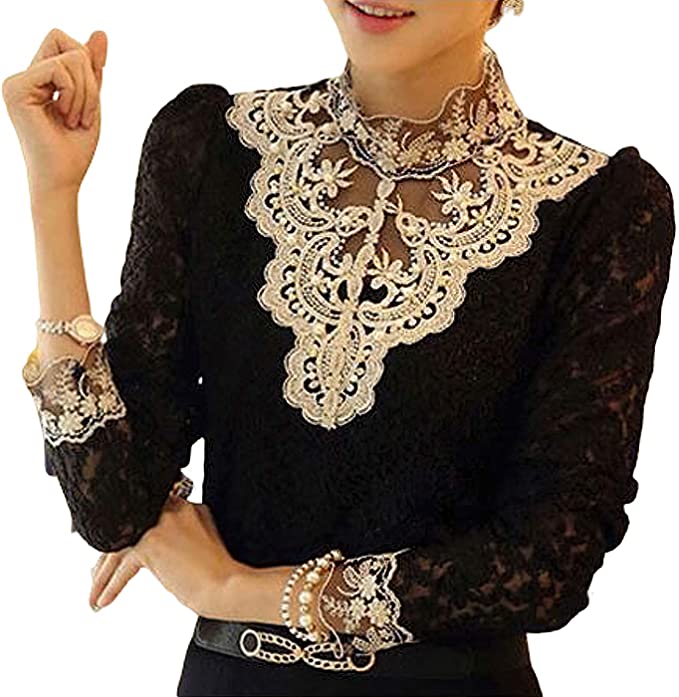Breathable women's blouse – casual cut with embroidery and lace, for festive occasions