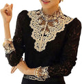 Breathable women's blouse – casual cut with embroidery and lace, for festive occasions