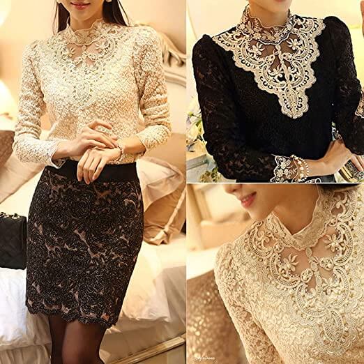 Breathable women's blouse – casual cut with embroidery and lace, for festive occasions