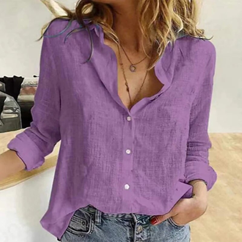 Breathable women's linen blouse – casual fit, lightweight, for summer outings