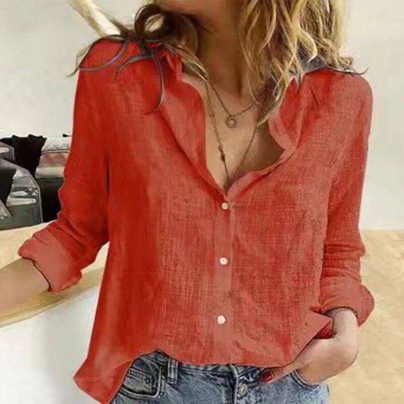 Breathable women's linen blouse – casual fit, lightweight, for summer outings