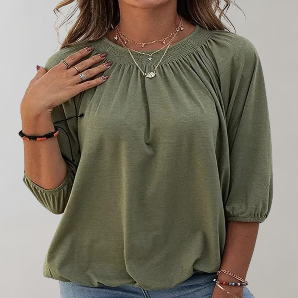 Breathable women's fitted t-shirt – puff sleeve design, polyester, for spring and summer