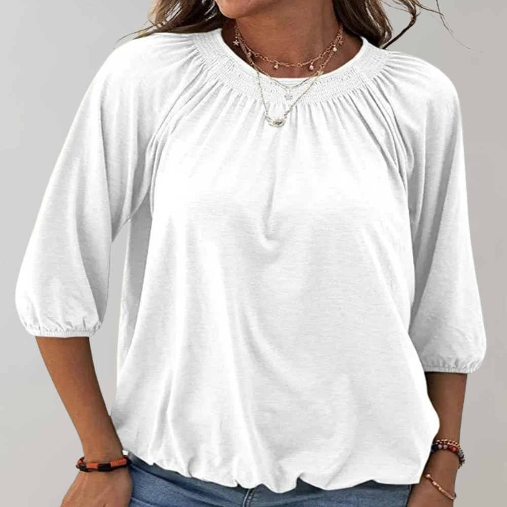 Breathable women's fitted t-shirt – puff sleeve design, polyester, for spring and summer