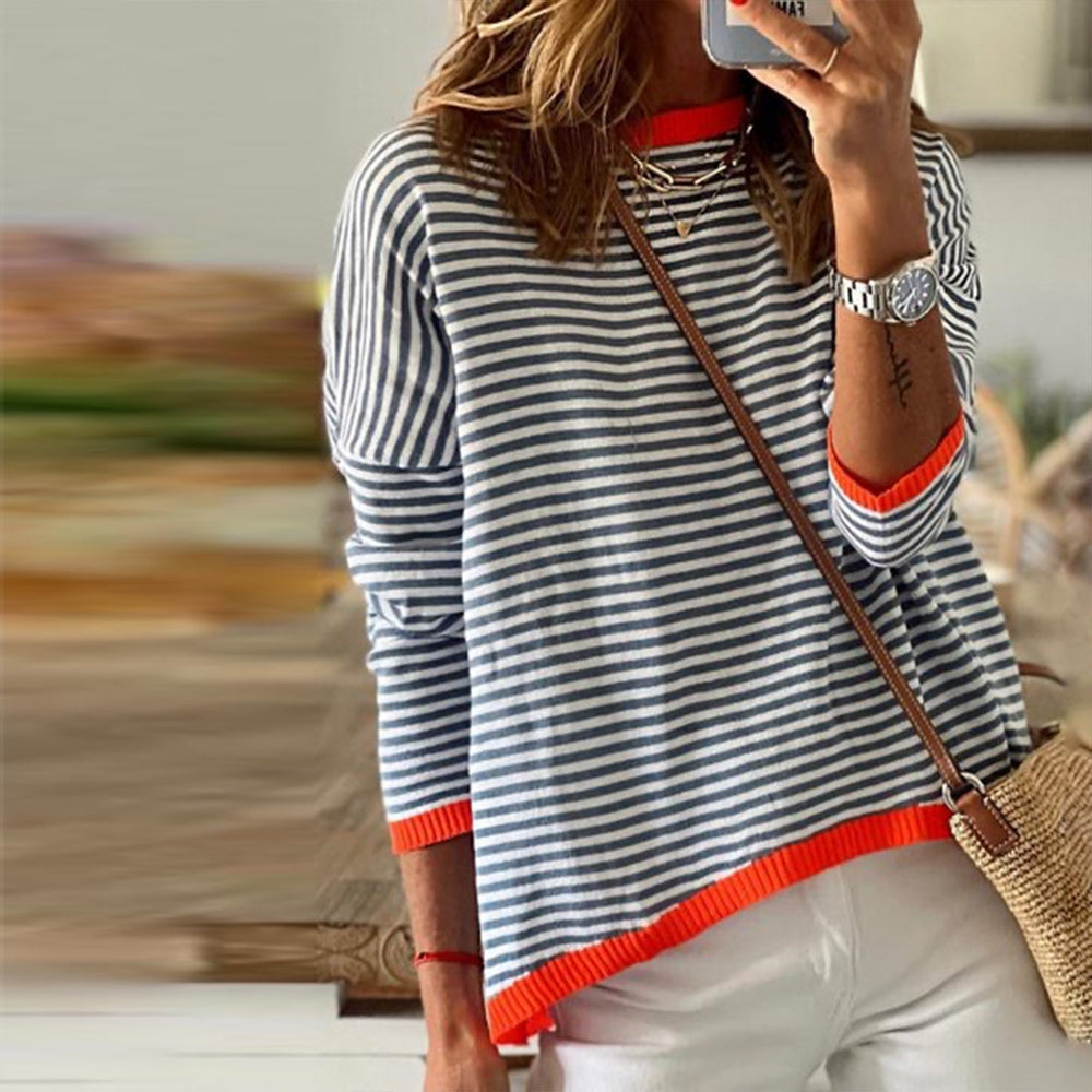 Breathable women's striped T-shirt – oversized design, cotton, for everyday wear