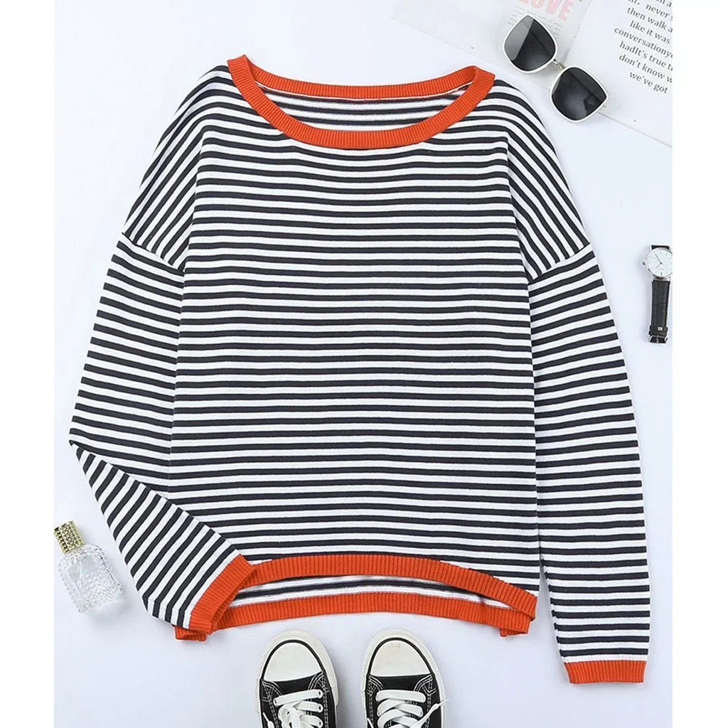 Breathable women's striped T-shirt – oversized design, cotton, for everyday wear