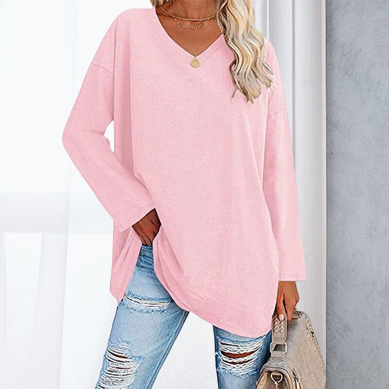 Breathable women's V-neck T-shirt – relaxed fit, cotton, for spring and summer