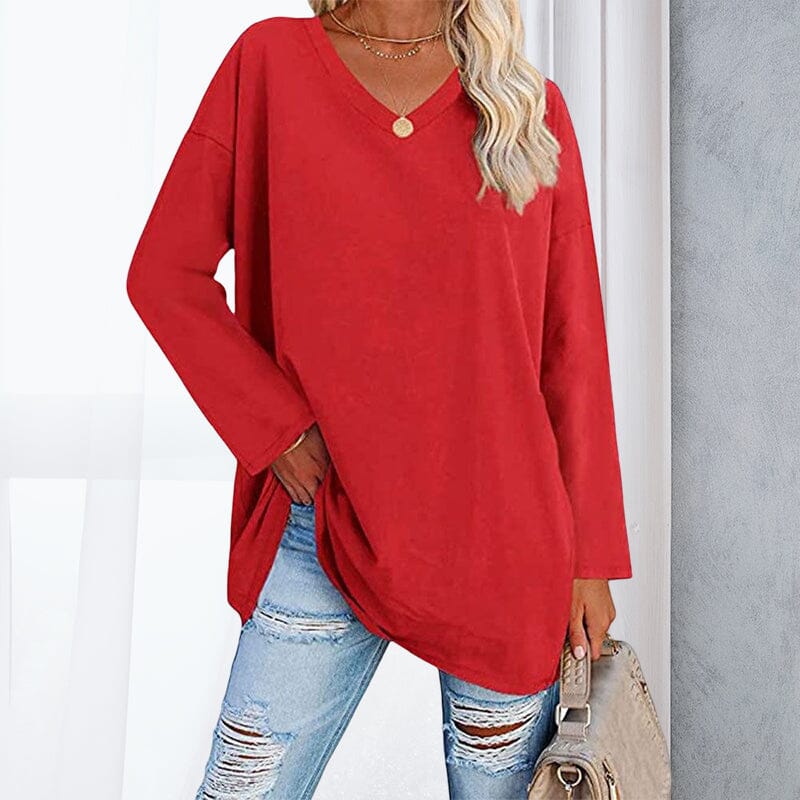 Breathable women's V-neck T-shirt – relaxed fit, cotton, for spring and summer