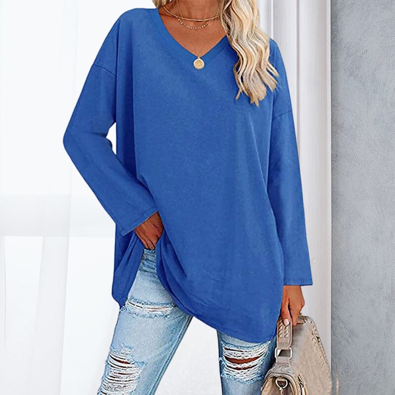 Breathable women's V-neck T-shirt – relaxed fit, cotton, for spring and summer