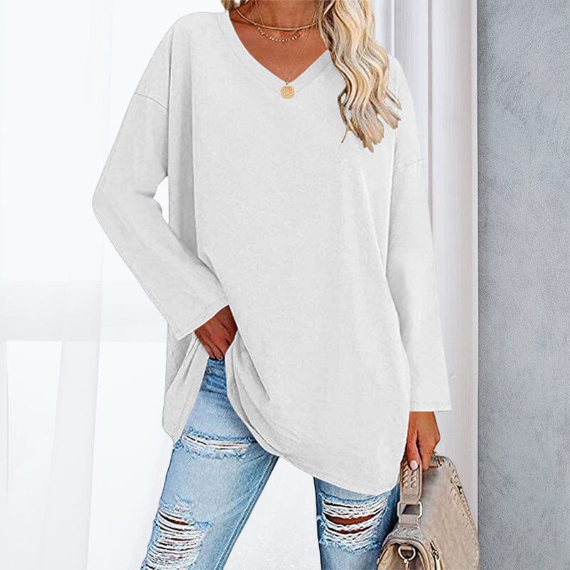 Breathable women's V-neck T-shirt – relaxed fit, cotton, for spring and summer