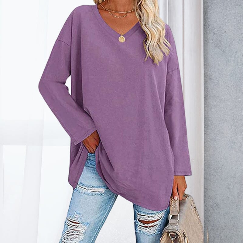 Breathable women's V-neck T-shirt – relaxed fit, cotton, for spring and summer