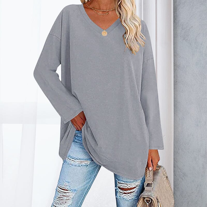 Breathable women's V-neck T-shirt – relaxed fit, cotton, for spring and summer