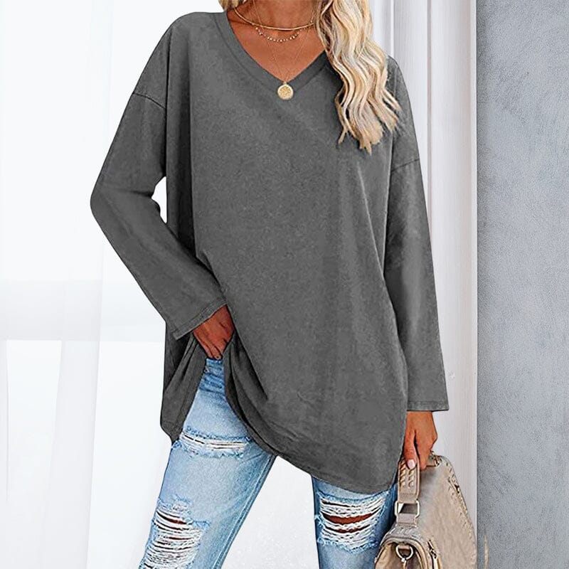 Breathable women's V-neck T-shirt – relaxed fit, cotton, for spring and summer