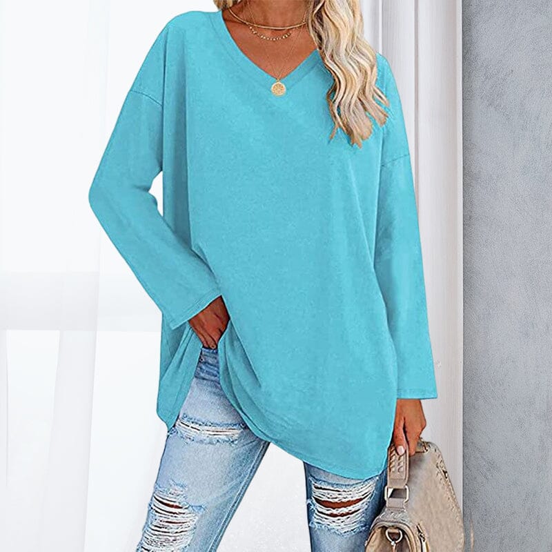 Breathable women's V-neck T-shirt – relaxed fit, cotton, for spring and summer