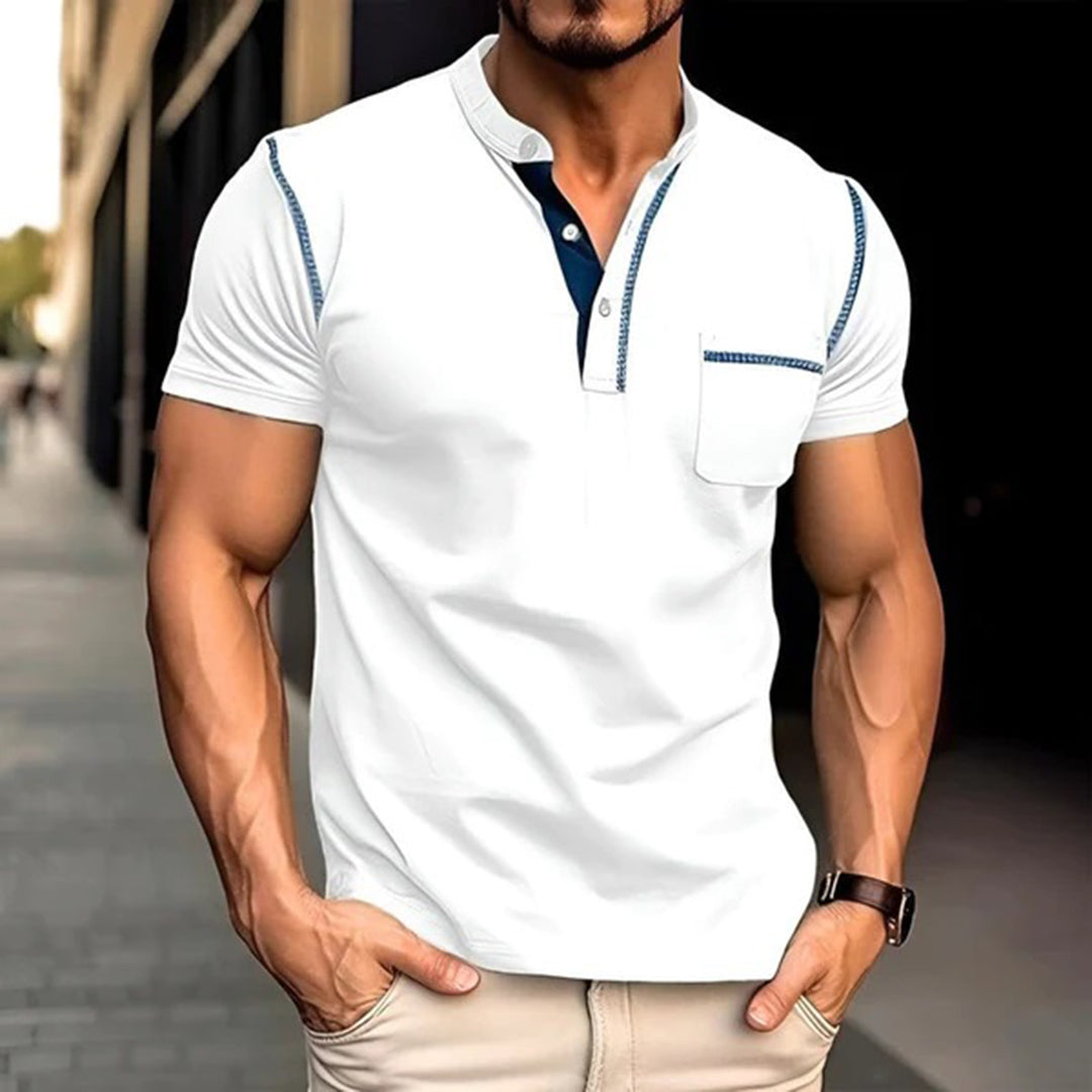 Breathable men's polo shirt – short sleeve, cotton blend, for office and casual wear