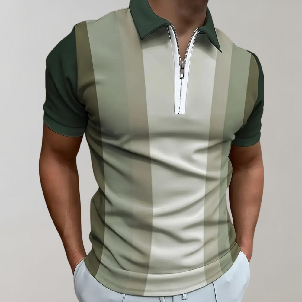 Breathable men's polo shirt – striped design, cotton blend, for office and casual wear