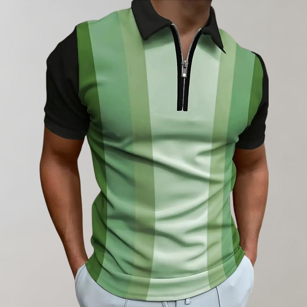 Breathable men's polo shirt – striped design, cotton blend, for office and casual wear