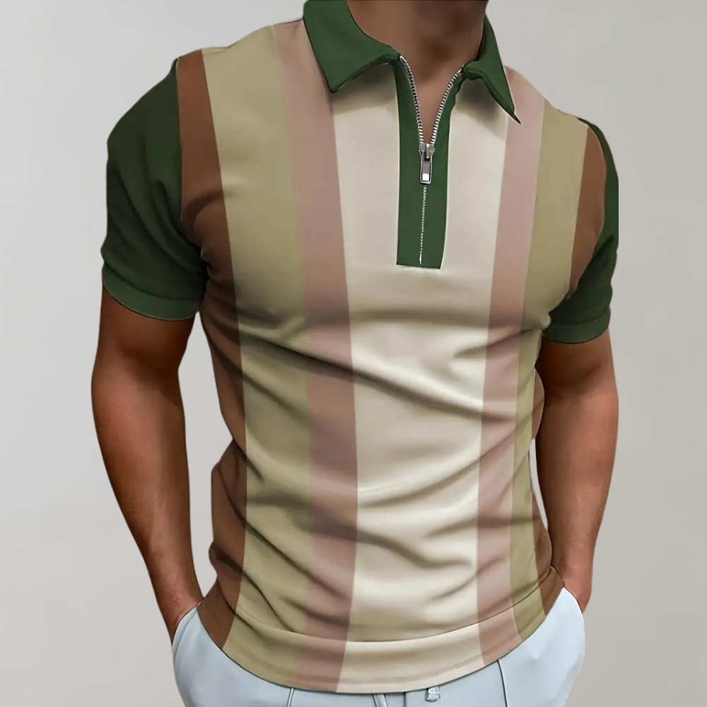 Breathable men's polo shirt – striped design, cotton blend, for office and casual wear