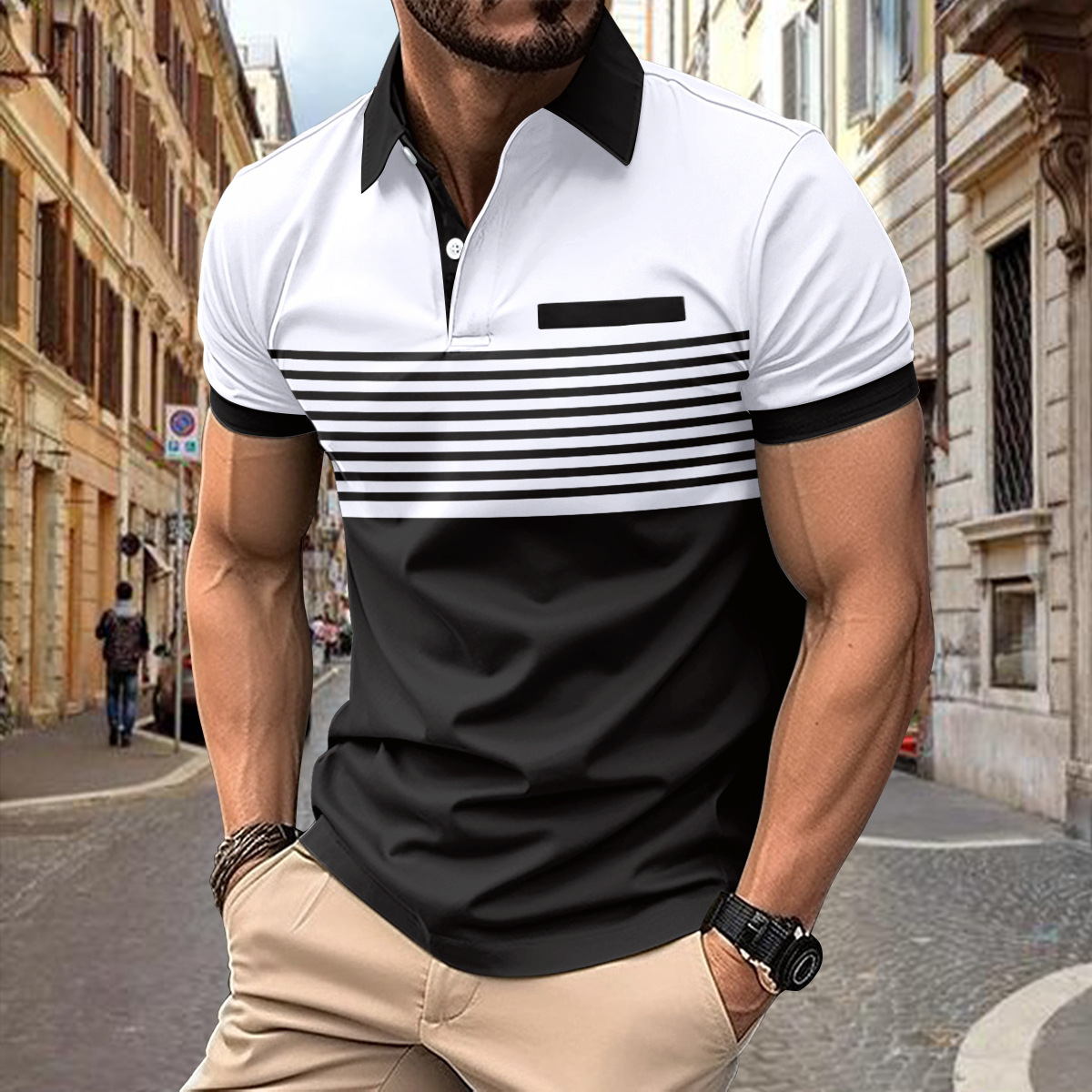 Breathable men's polo shirt – classic fit, cotton, for leisure activities