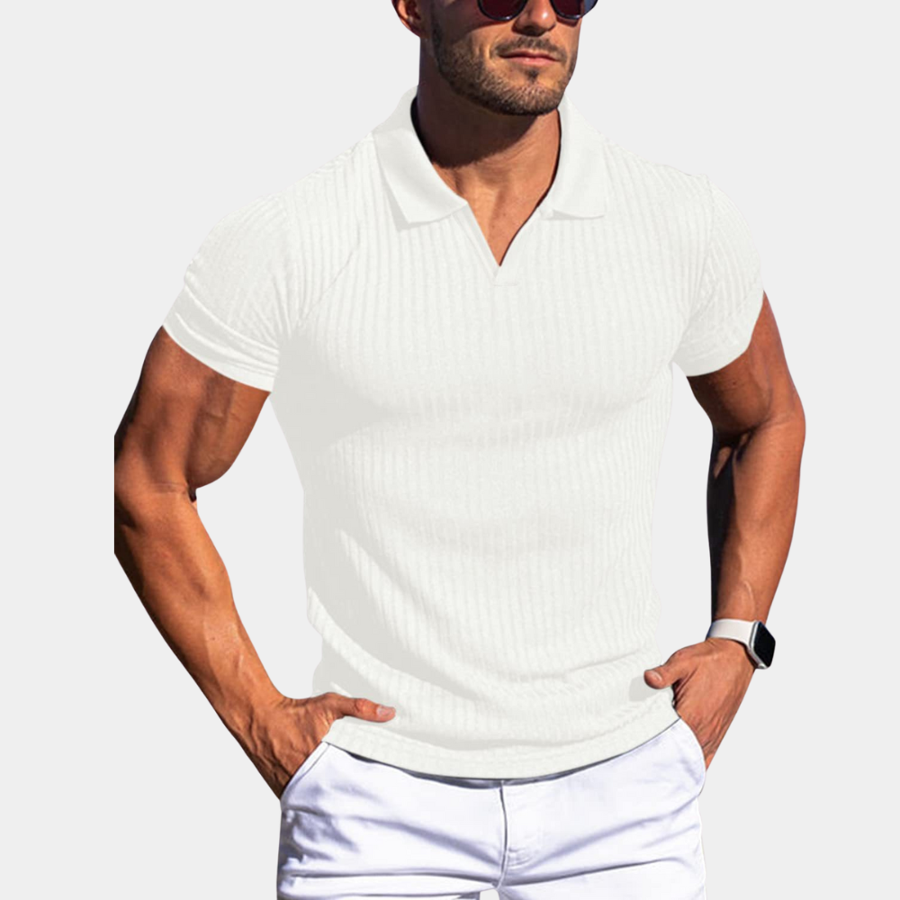 Breathable men's polo shirt – fitted ribbed design, high-quality fabric, for summer activities