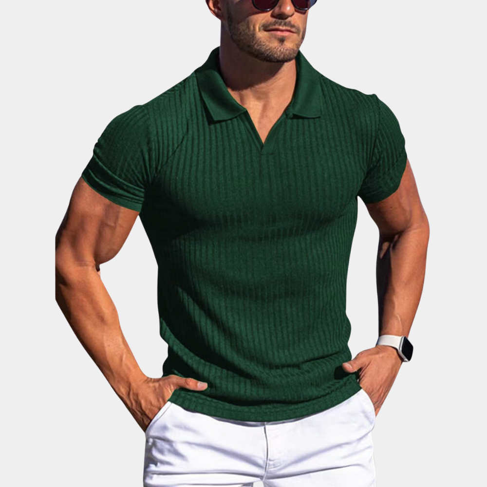 Breathable men's polo shirt – fitted ribbed design, high-quality fabric, for summer activities