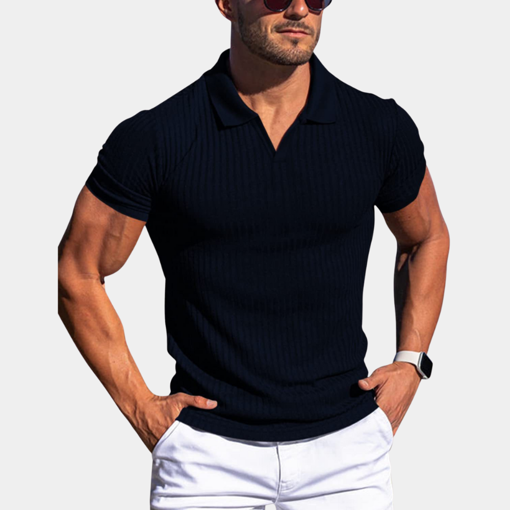 Breathable men's polo shirt – fitted ribbed design, high-quality fabric, for summer activities