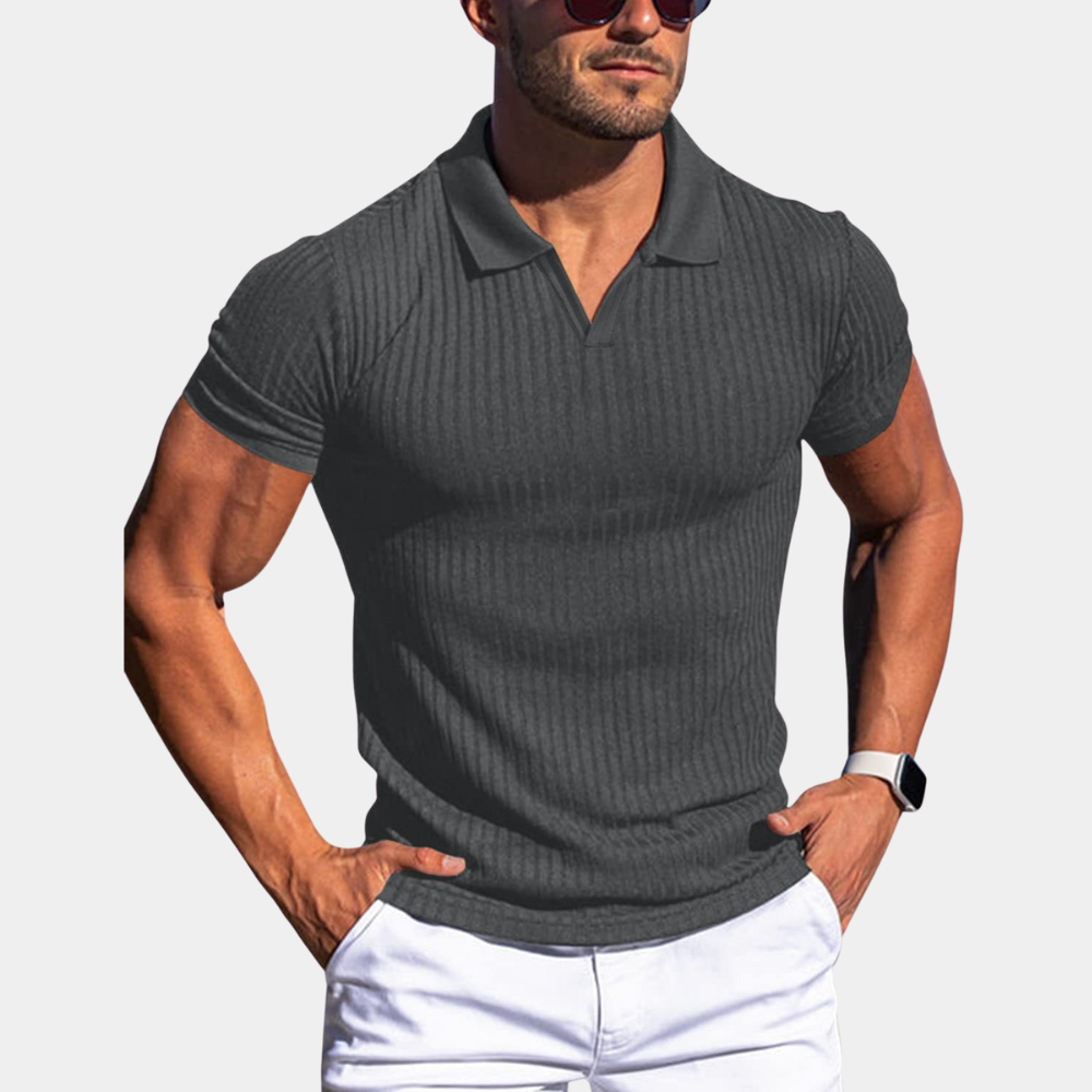 Breathable men's polo shirt – fitted ribbed design, high-quality fabric, for summer activities