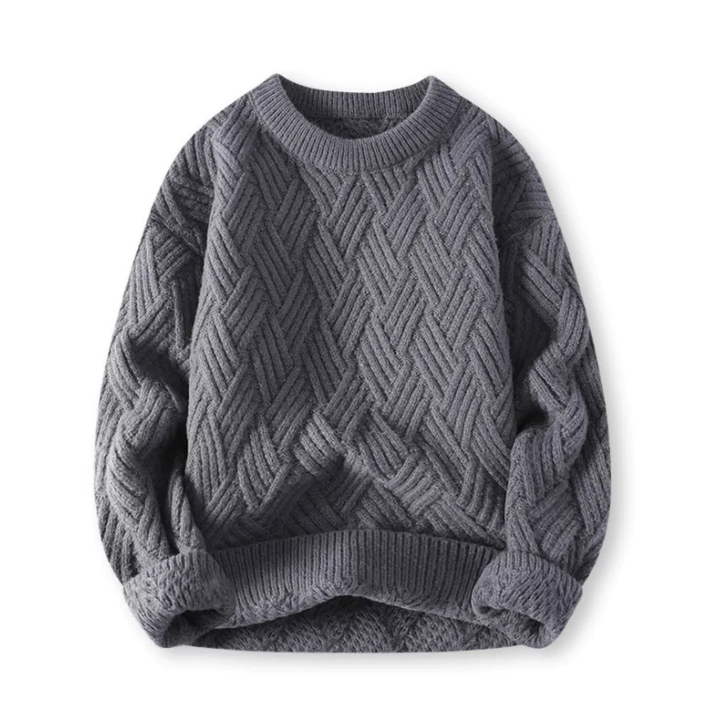 Warm Cozy Men's Cable Knit Sweater - Crewneck Wool Blend