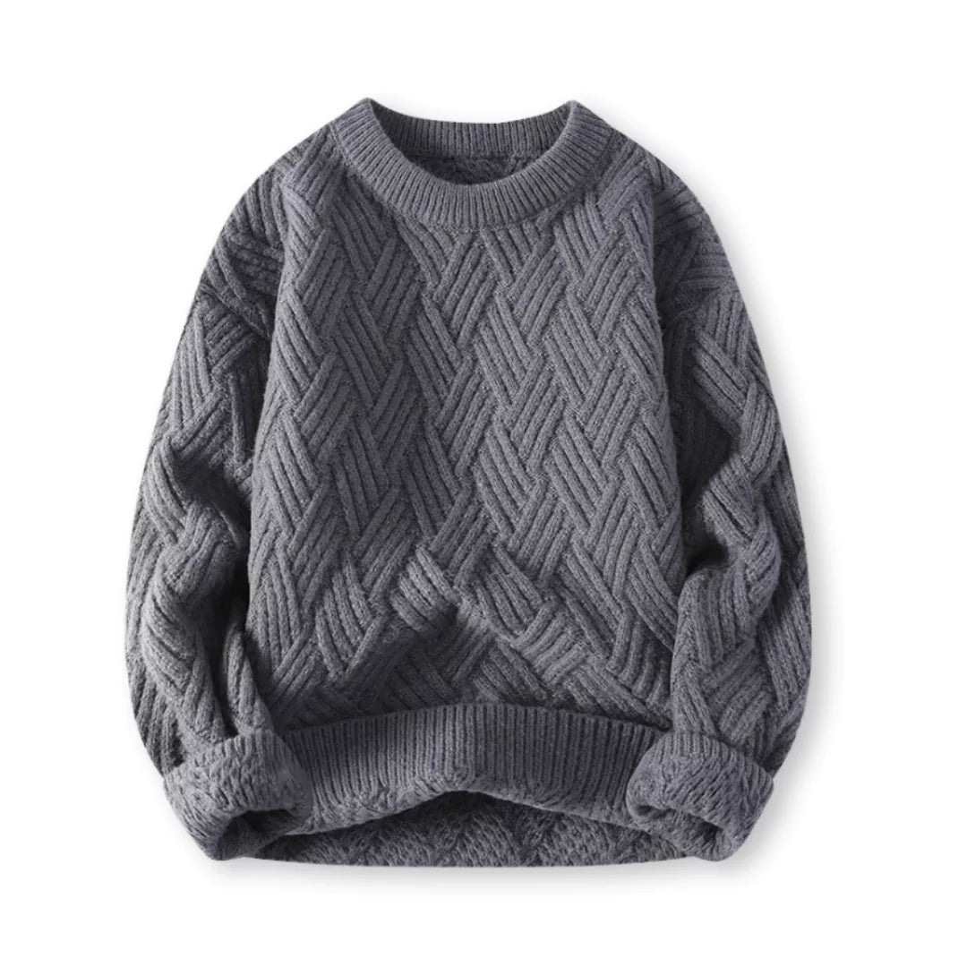 Warm Cozy Men's Cable Knit Sweater - Crewneck Wool Blend