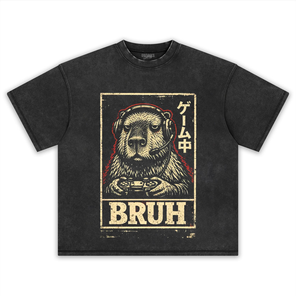 BRUH CAPYBARA GAMER VIDEO GAMES MEME TEE & LS & HOODIE
