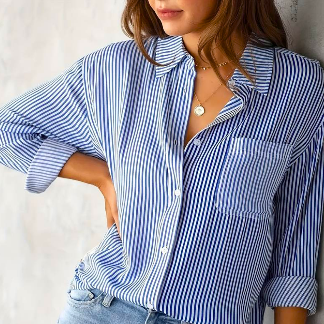 Breathable women's blouse – relaxed striped design, premium cotton, for casual wear
