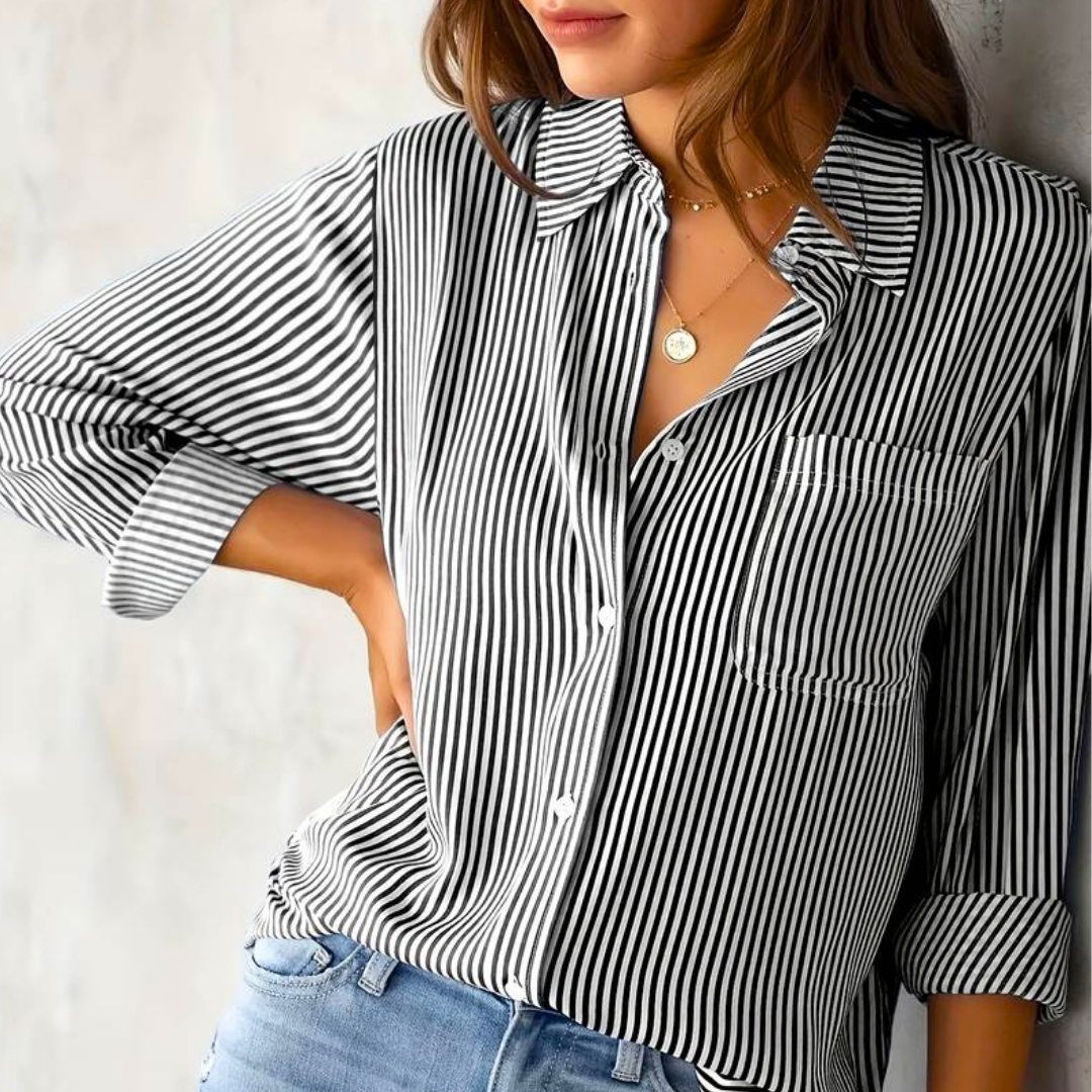 Breathable women's blouse – relaxed striped design, premium cotton, for casual wear