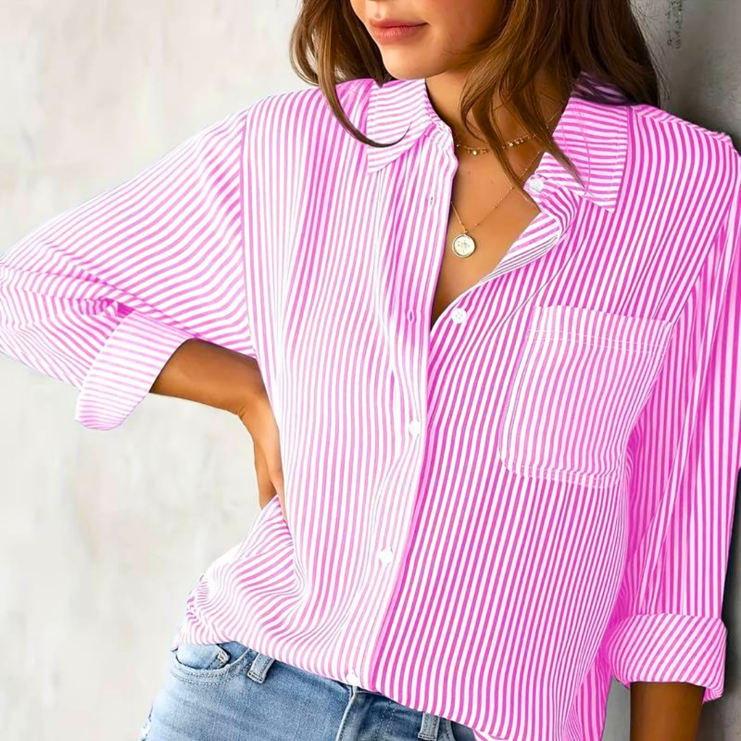 Breathable women's blouse – relaxed striped design, premium cotton, for casual wear